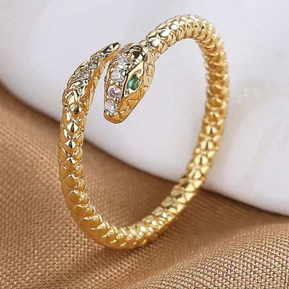 ππNEWππ LUXURIOUS!! Adjustable Snake Ring with Tiny CZ'S in GOLD Plating - Picture 1 of 13